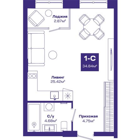 Планировка Студия 34,65 м²