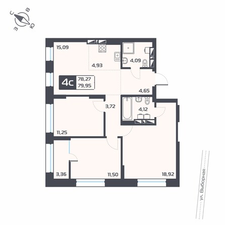 Планировка 4-комн 79,95 м²