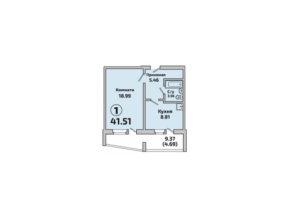 Планировка 1-комнатной квартиры 41,51 кв.м