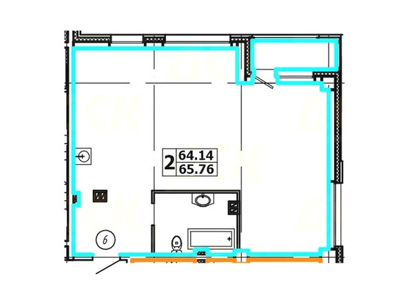Планировка 2-комнатной квартиры 65,76 кв. м