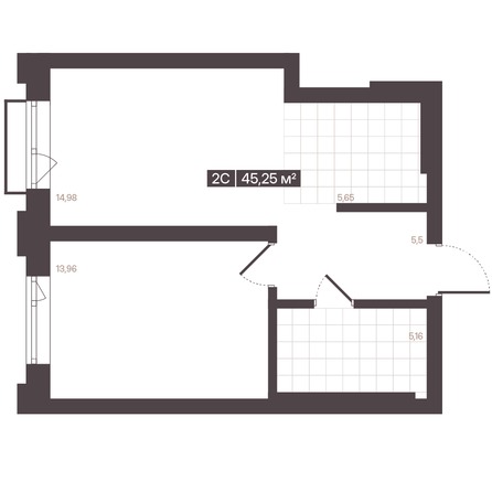 Планировка 2-комн 45,25 м²