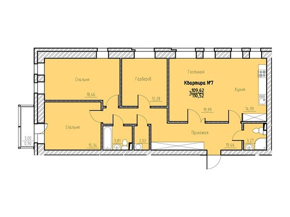 Планировка трехкомнатной квартиры 110,52 кв.м