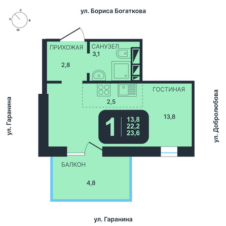 Планировка Студия 23,6 - 24 м²