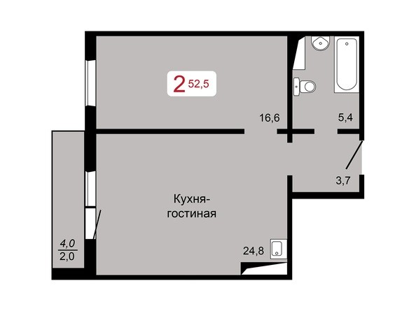2-комнатная 52,5 кв.м