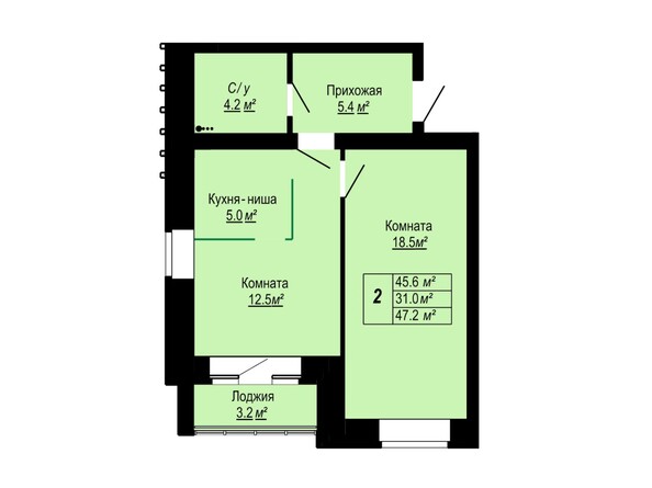 Планировка 2-комн 47,2 м²