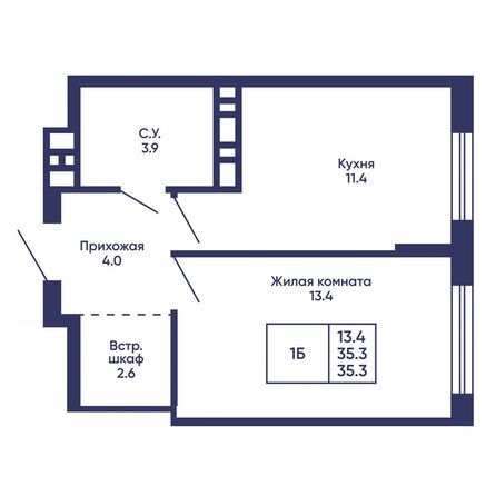 Планировка 1-комн 35,3 м²
