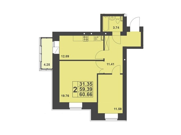 Планировка двухкомнатной квартиры 60,7 кв.м