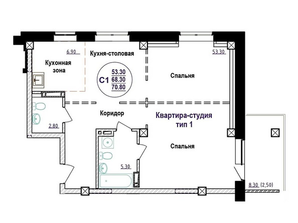 Планировка 4-комн 71,19 м²