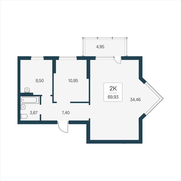 Планировка 2-комн 69,93 м²