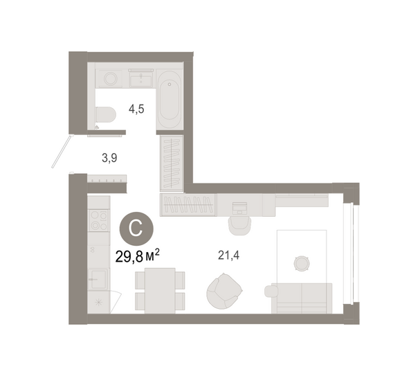 Планировка Студия 29,79, 29,8 м²