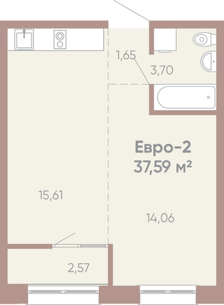 Планировка 1-комн 37,59 м²