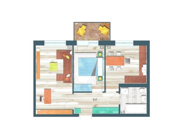Планировка двухкомнатной квартиры 51,32 кв.м
