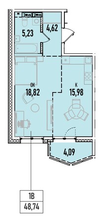 Планировка 1-комн 48,74 м²