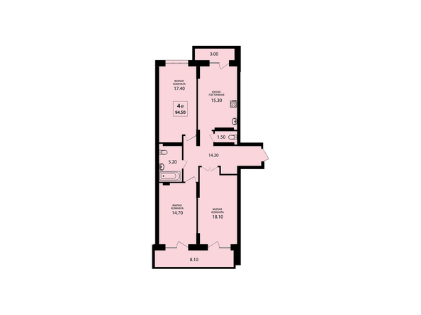 Планировка четырехкомнатной квартиры 94,5 кв.м
