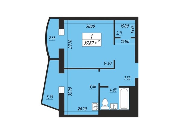 Планировка однокомнатной квартиры 39,89 кв.м