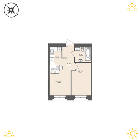 Планировка 1-комн 40,51 м²