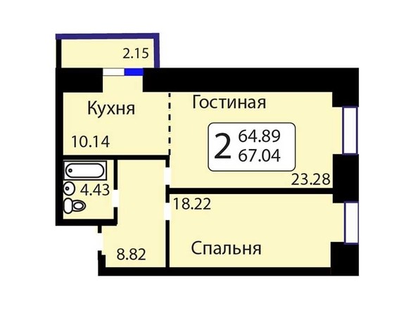 Планировка 1-комн 65,15 - 69,26 м²