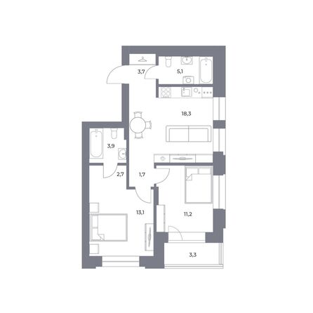Планировка 2-комн 63, 63,1 м²
