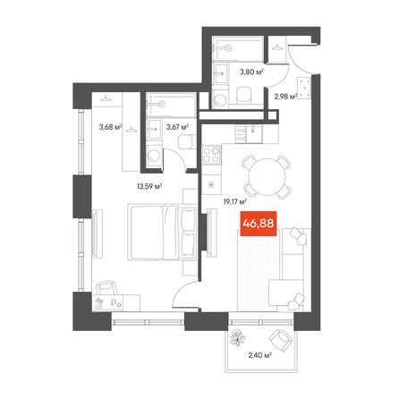 Планировка 1-комн 49,8 м²
