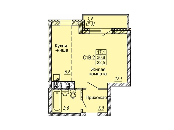 Планировка Студия 32,3 - 32,5 м²