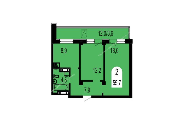 Планировка двухкомнатной квартиры 55,7 кв.м