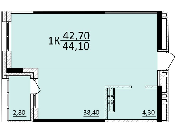 Планировка 1-комнатной квартиры 44,1 кв.м