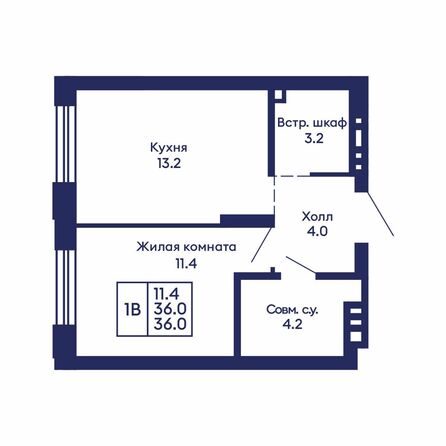 Планировка 1-комн 36 м²