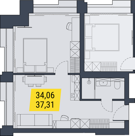 Планировка 1-комн 37,31 м²