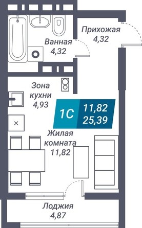 Планировка Студия 25,39 м²