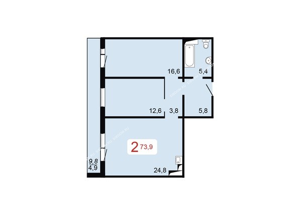 Планировка двухкомнатной квартиры 73,9 кв.м