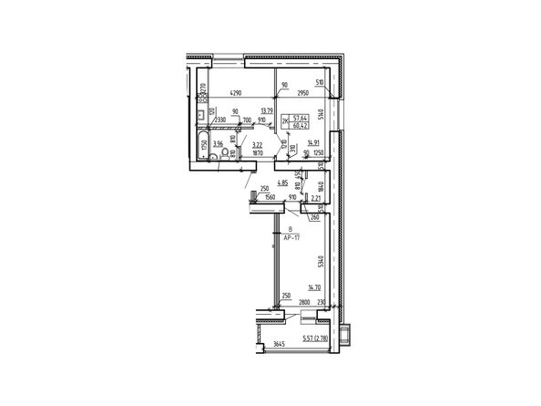 Планировка двухкомнатной квартиры 60,42 кв.м