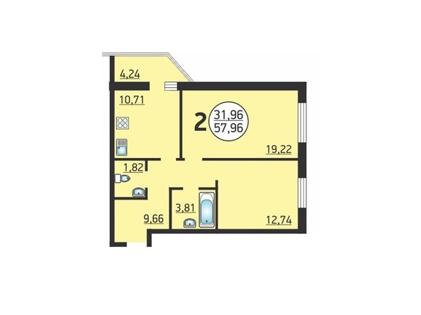 2-комнатная 57,96 кв.м