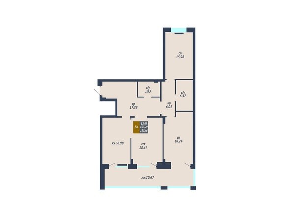 Планировка 3-комнатной квартиры 103,29 кв.м