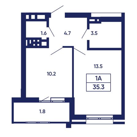Планировка 1-комн 35,3 - 35,5 м²