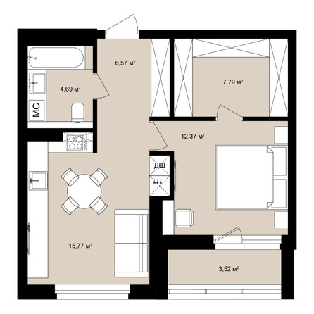 Планировка Студия 50,06, 50,12 м²