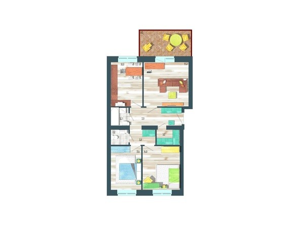 Планировка трехкомнатной квартиры 77,2 кв.м