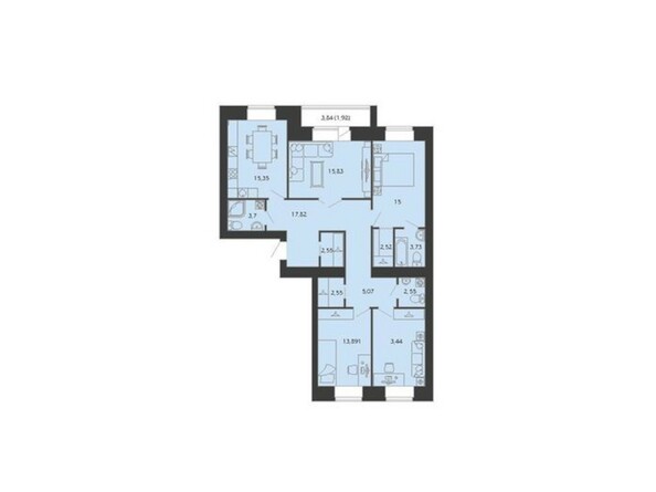 Планировка четырёхкомнатной квартиры 115,92 кв.м