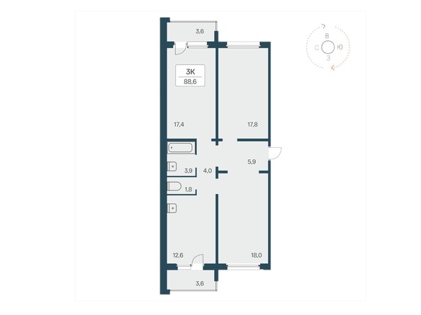 Планировка 3-комн 88,6 м²