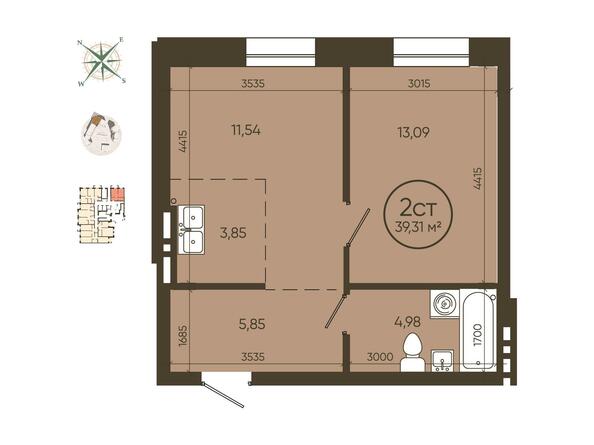 2-комнатная 39,31 кв.м