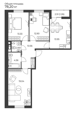 Планировка 2-комн 78,2 м²