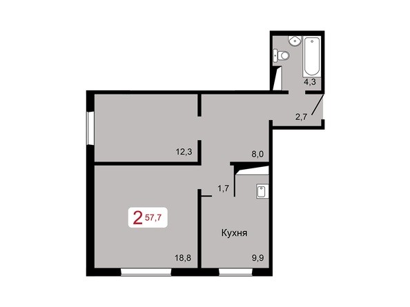 2-комнатная 57,7 кв.м