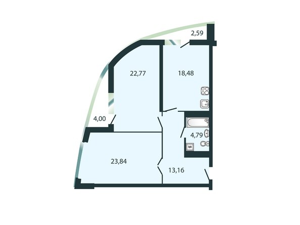 Планировка двухкомнатной квартиры 86,33 кв.м