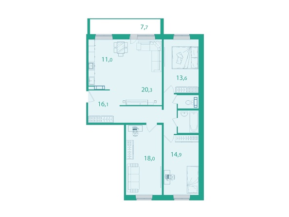 Планировка 3-комн 103, 103,3 м²