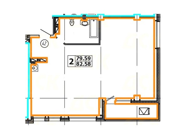 Планировка 2-комнатной квартиры 82,58 кв. м