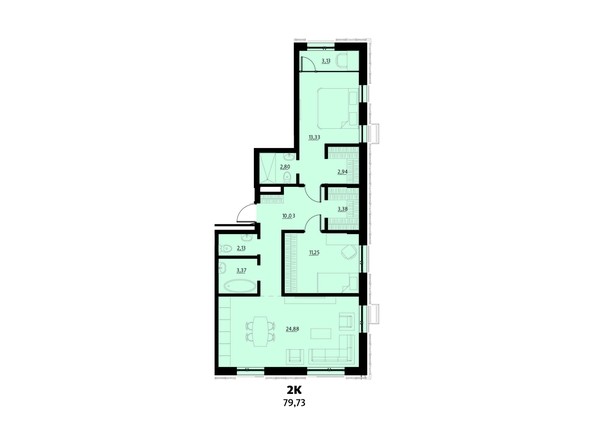 Планировка 2-комнатной 79,73 кв.м
