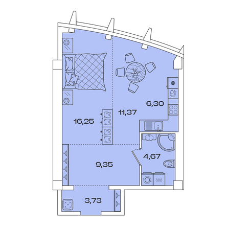 Планировка 1-комн 51,67 м²