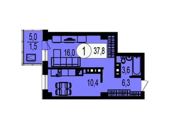 Планировка 1-комнатной квартиры 37,8 кв.м