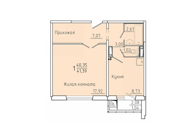 Планировка однокомнатной квартиры 41,39 кв.м