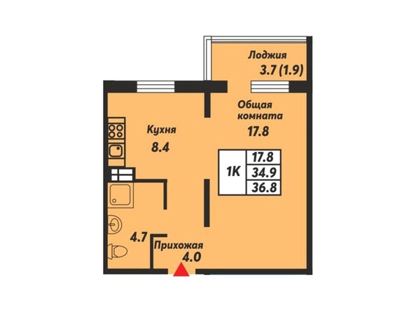 Планировка 1-комнатной квартиры 36,8 кв.м