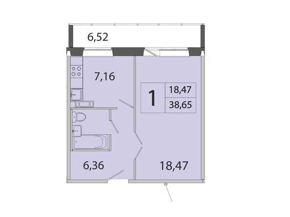 Планировка однокомнатной квартиры 38,65 кв.м